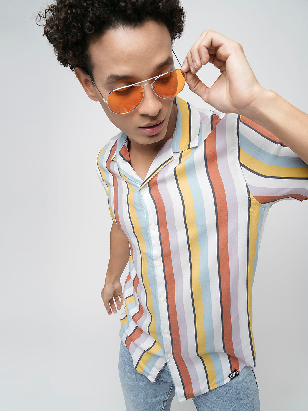 PRODUKT by JACK&JONES Yellow Striped Short Sleeves Shirt - S