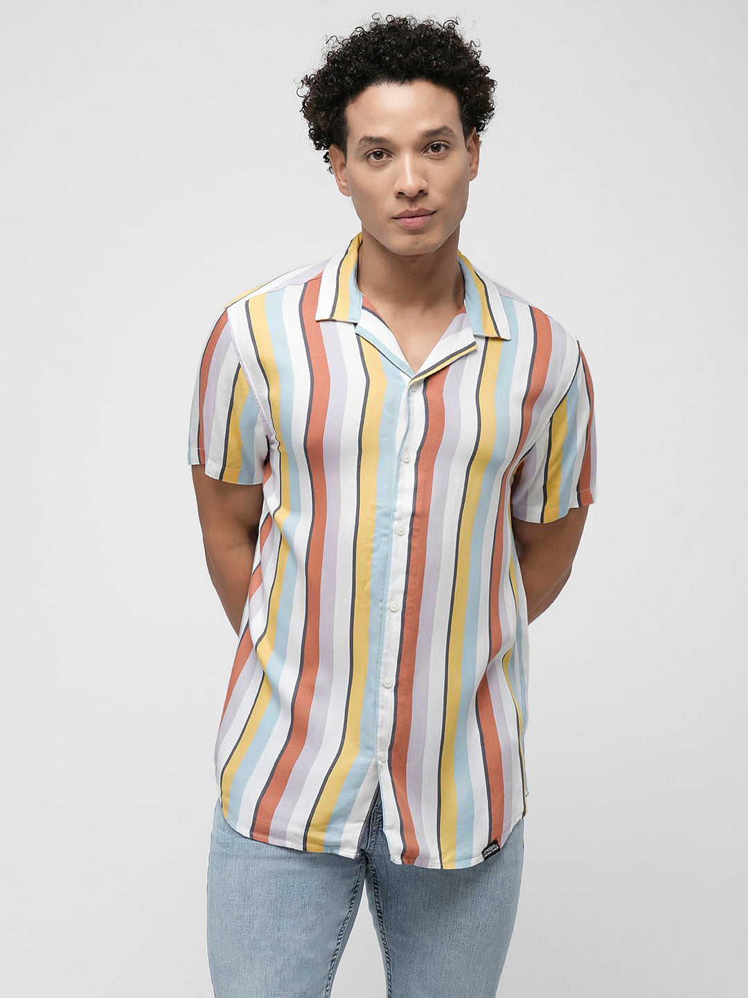 PRODUKT by JACK&JONES Yellow Striped Short Sleeves Shirt