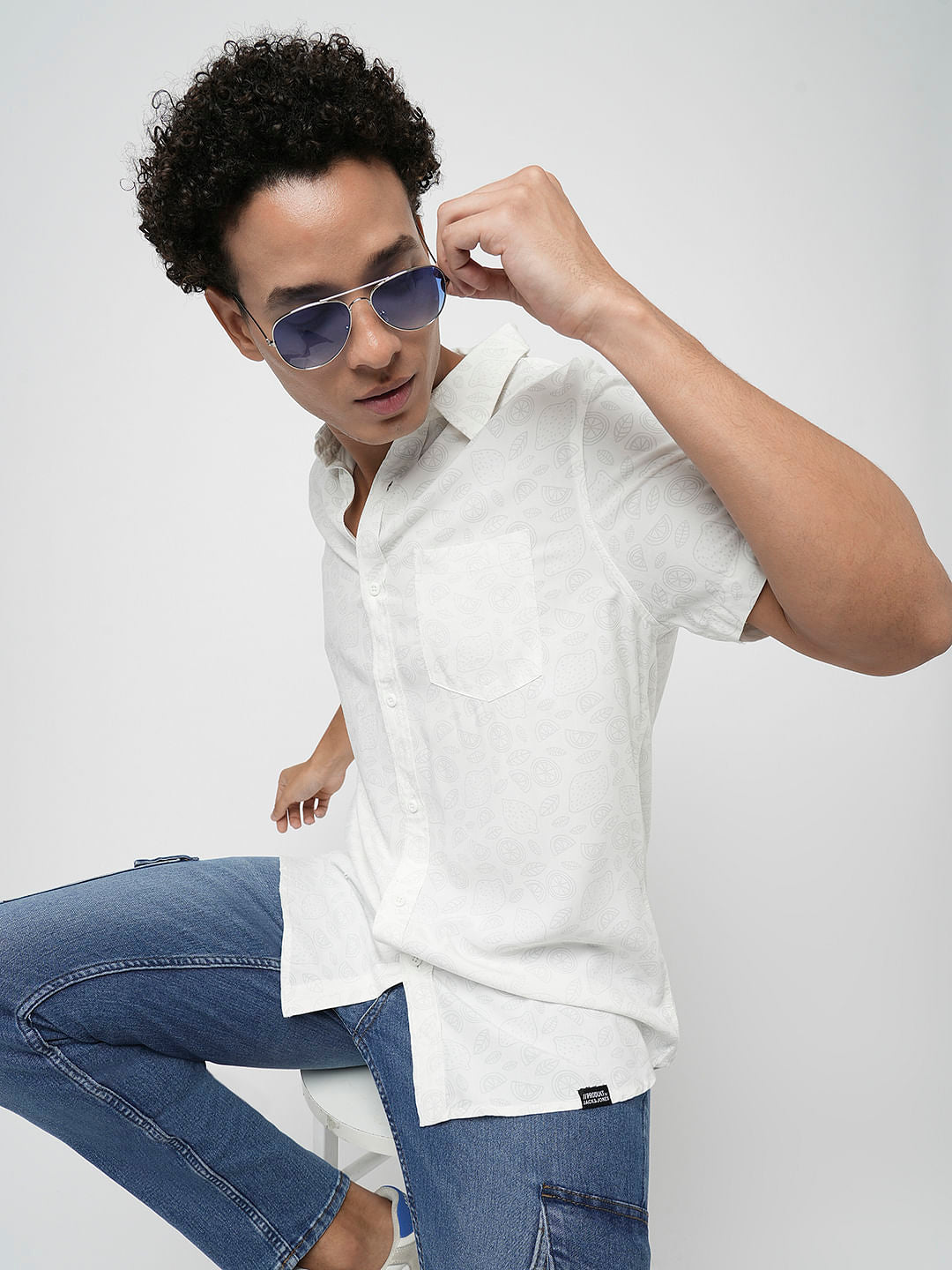 PRODUKT by JACK&JONES White Printed Short Sleeves Shirt - S