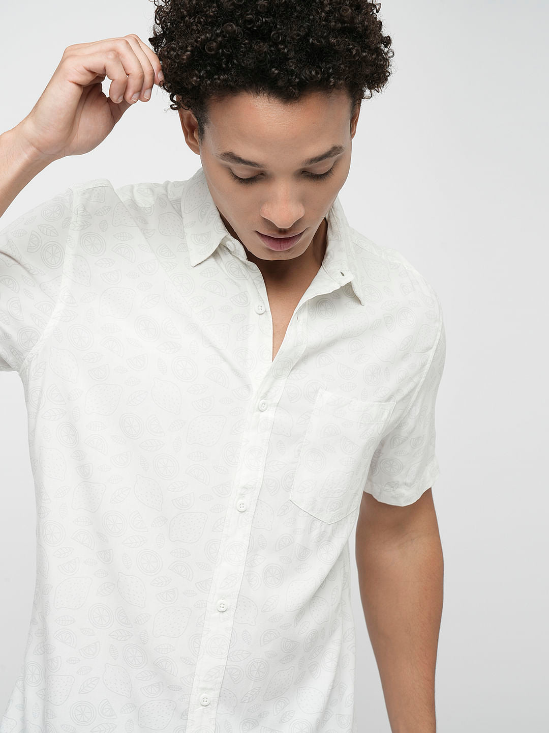 PRODUKT by JACK&JONES White Printed Short Sleeves Shirt