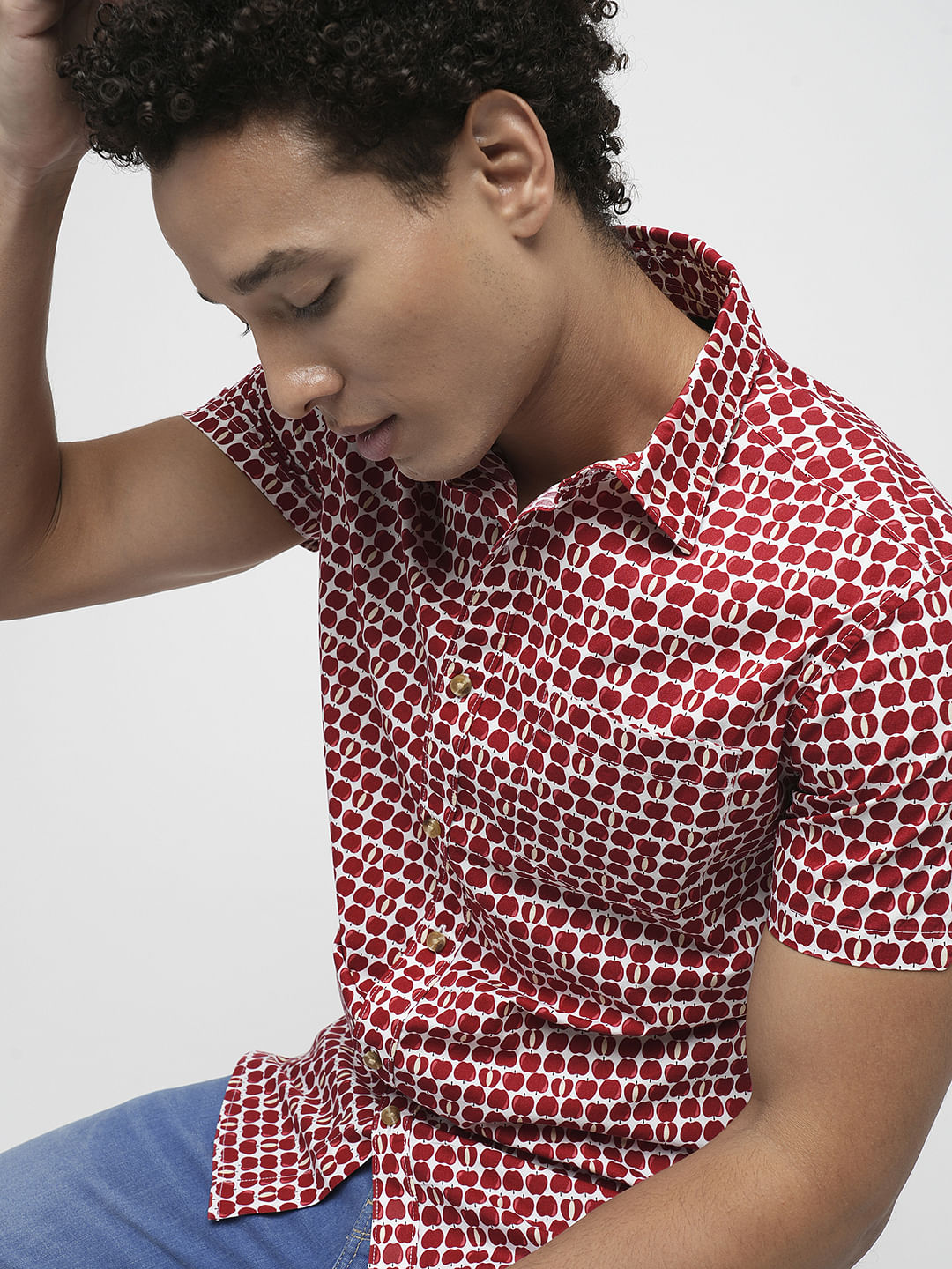 PRODUKT by JACK&JONES Red Printed Short Sleeves Shirt - S