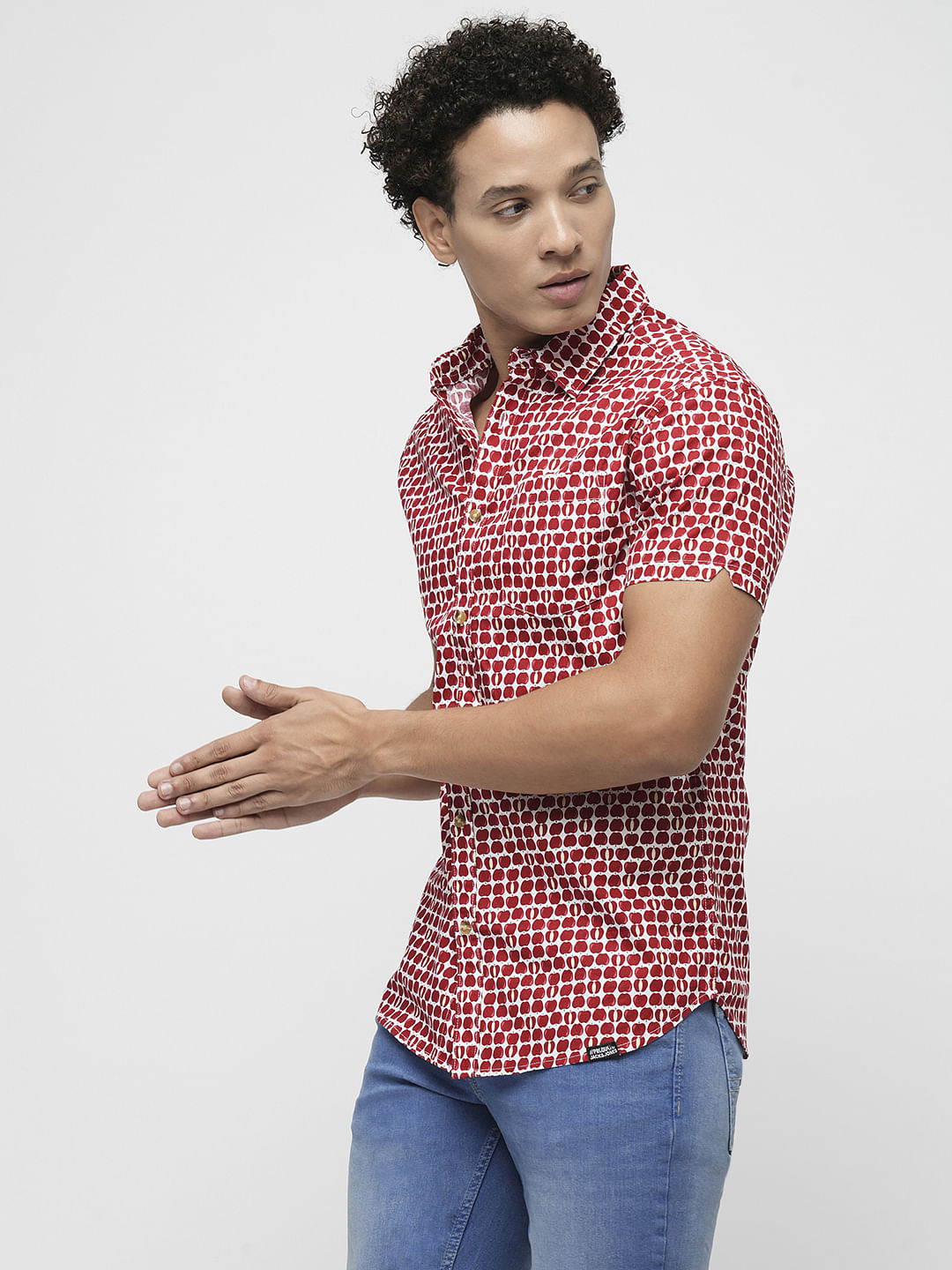 PRODUKT by JACK&JONES Red Printed Short Sleeves Shirt