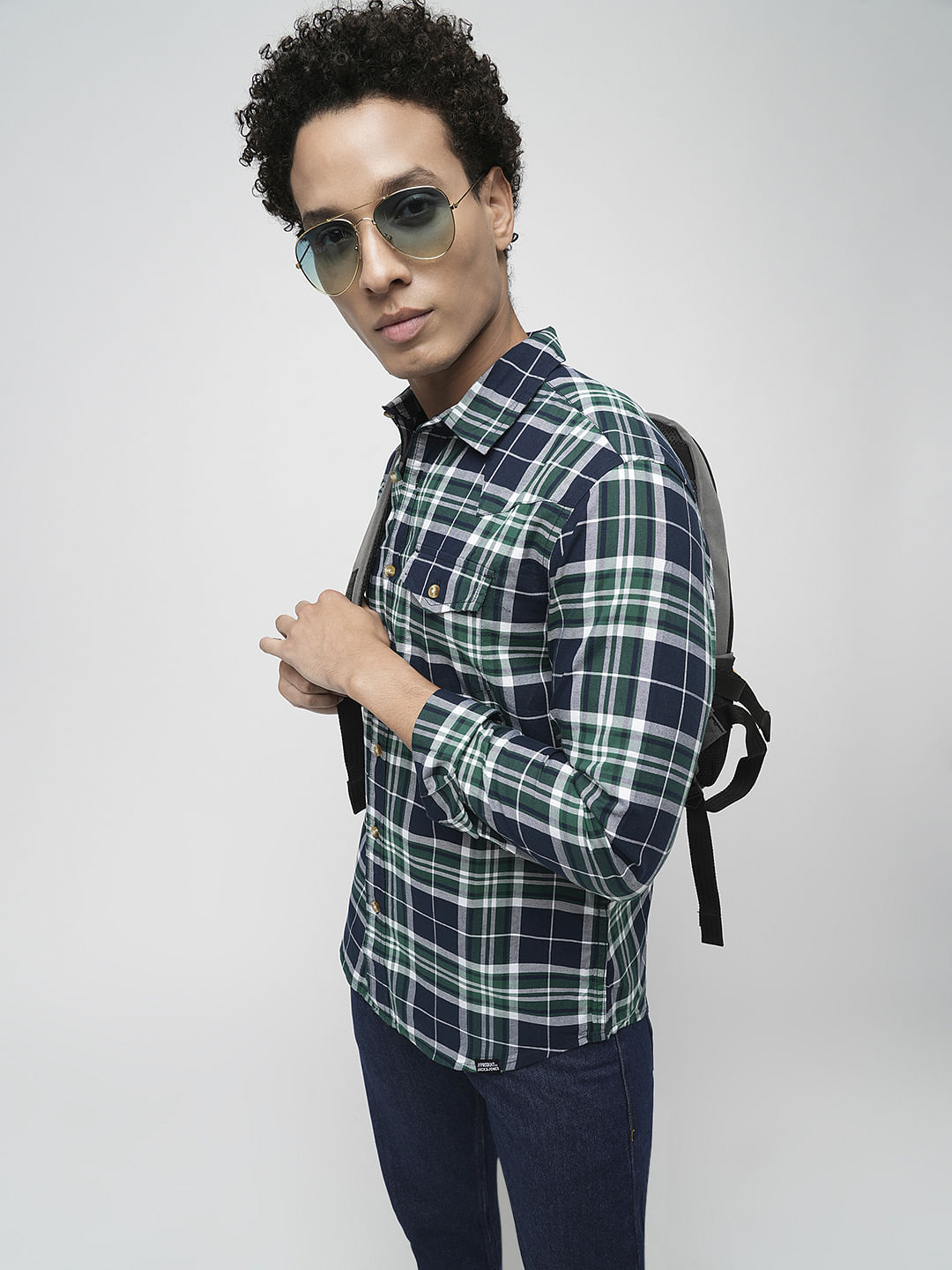 PRODUKT by JACK&JONES Dark Blue Check Full Sleeves Shirt - S