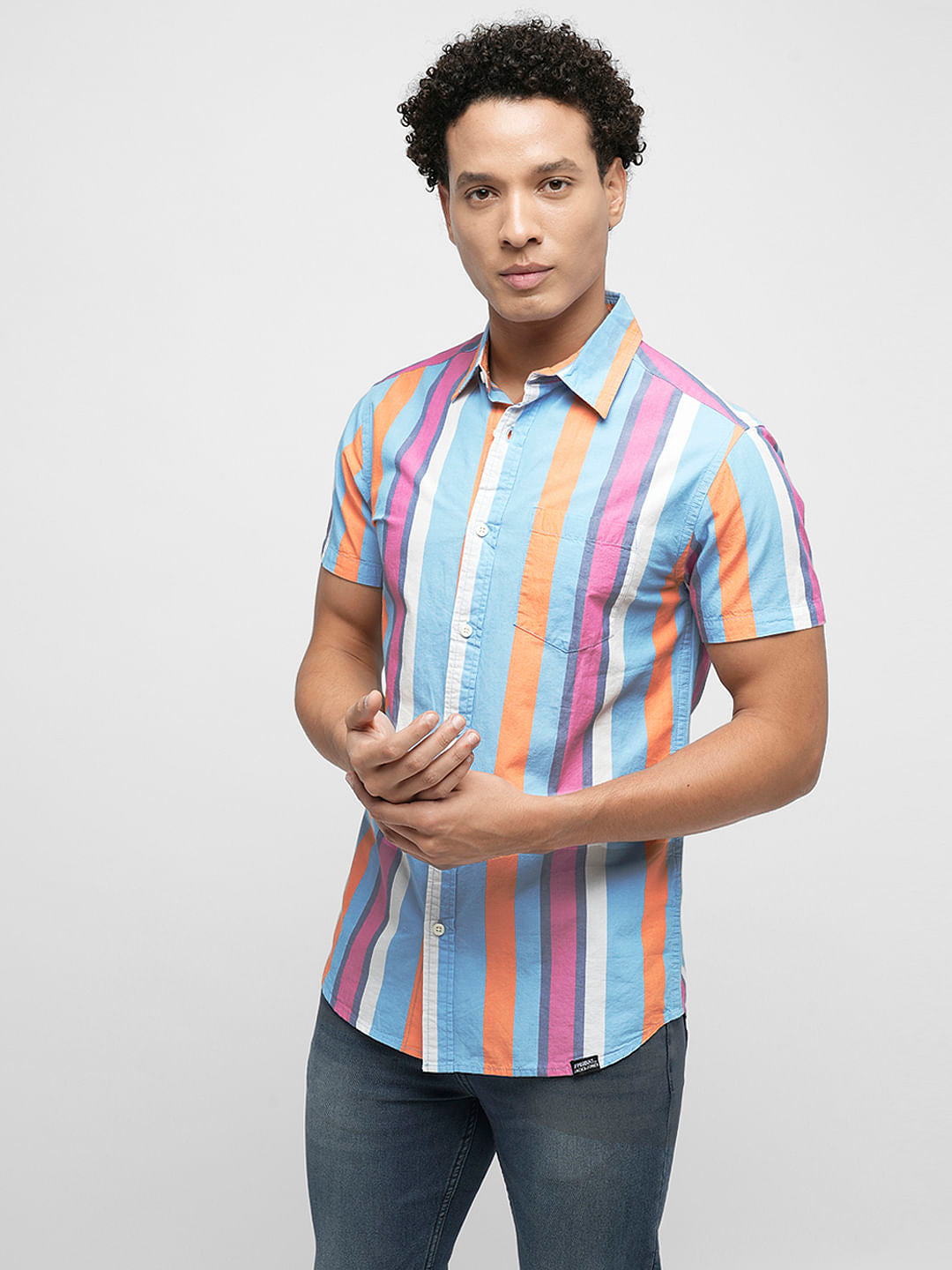 PRODUKT by JACK&JONES Blue Striped Short Sleeves Shirt