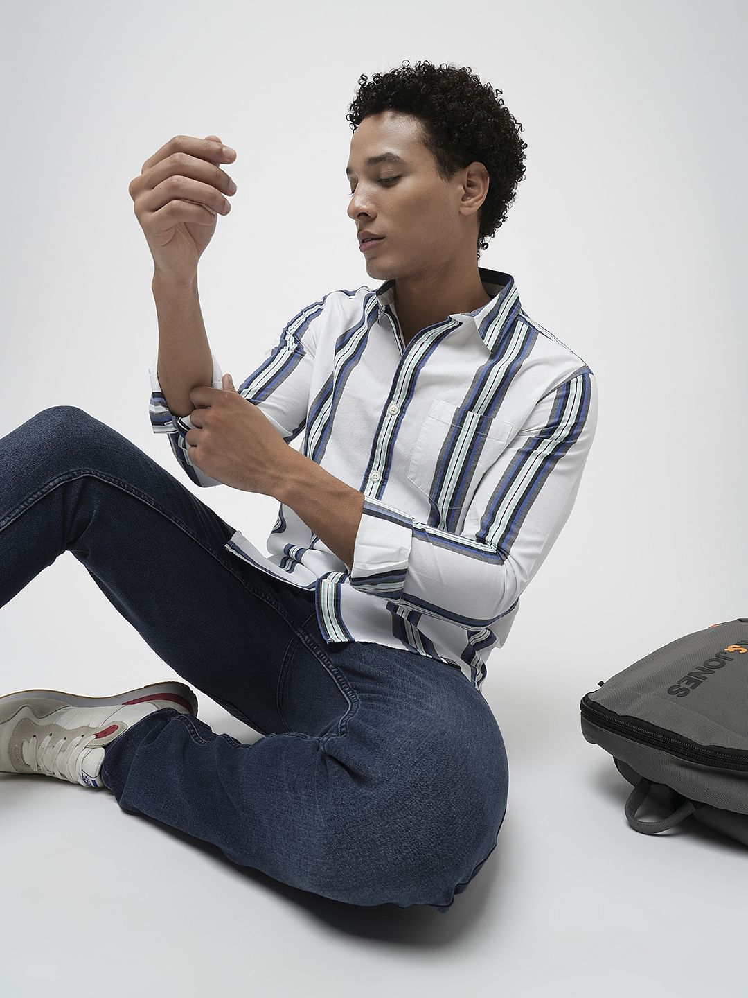 PRODUKT by JACK&JONES White Striped Full Sleeves Shirt - S