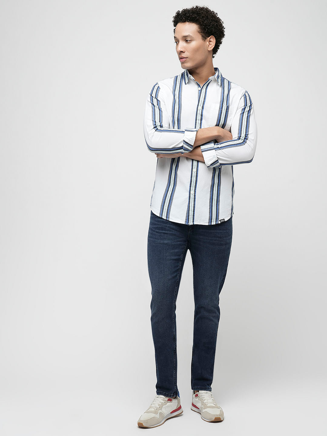 PRODUKT by JACK&JONES White Striped Full Sleeves Shirt