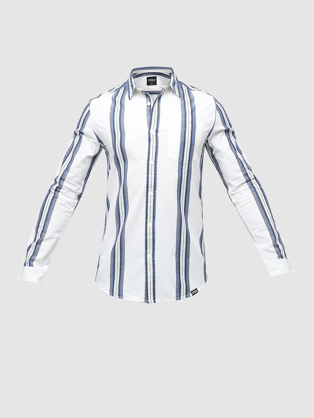 PRODUKT by JACK&JONES White Striped Full Sleeves Shirt