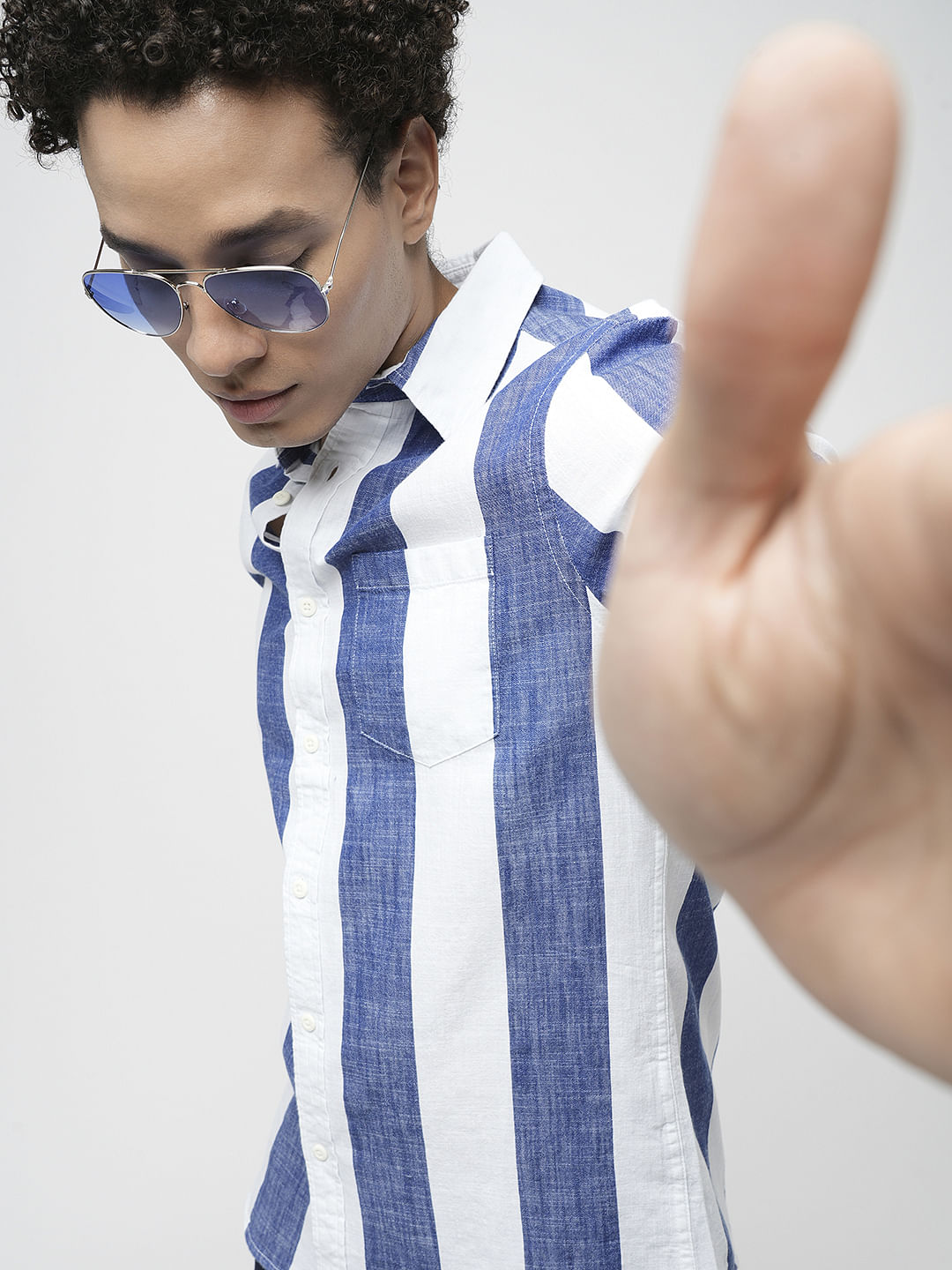 PRODUKT by JACK&JONES Blue Striped Short Sleeves Shirt - S