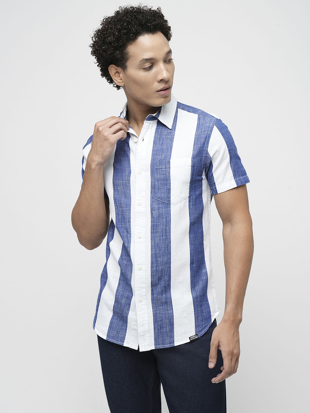PRODUKT by JACK&JONES Blue Striped Short Sleeves Shirt