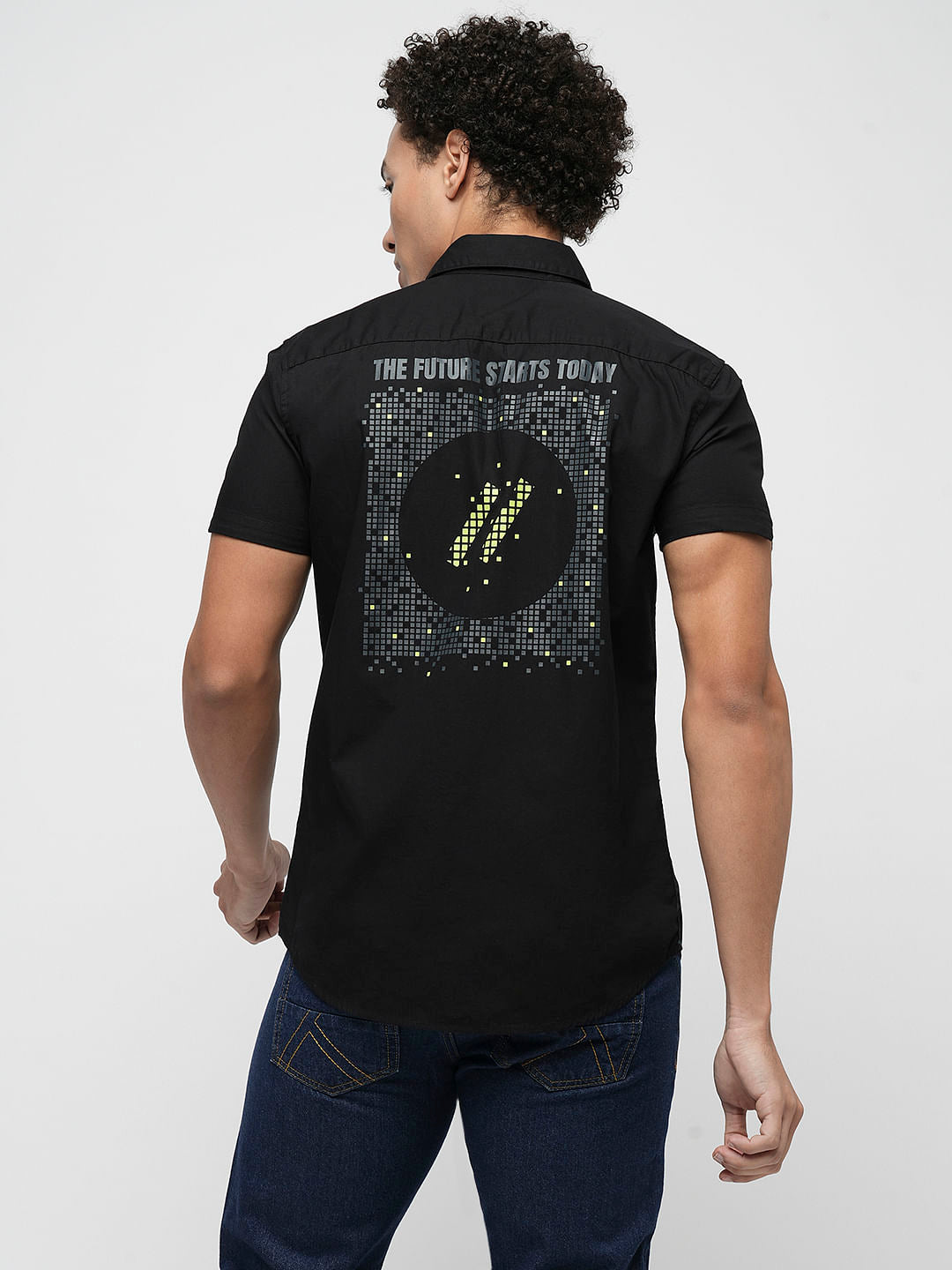 PRODUKT by JACK&JONES Black Printed Short Sleeves Shirt
