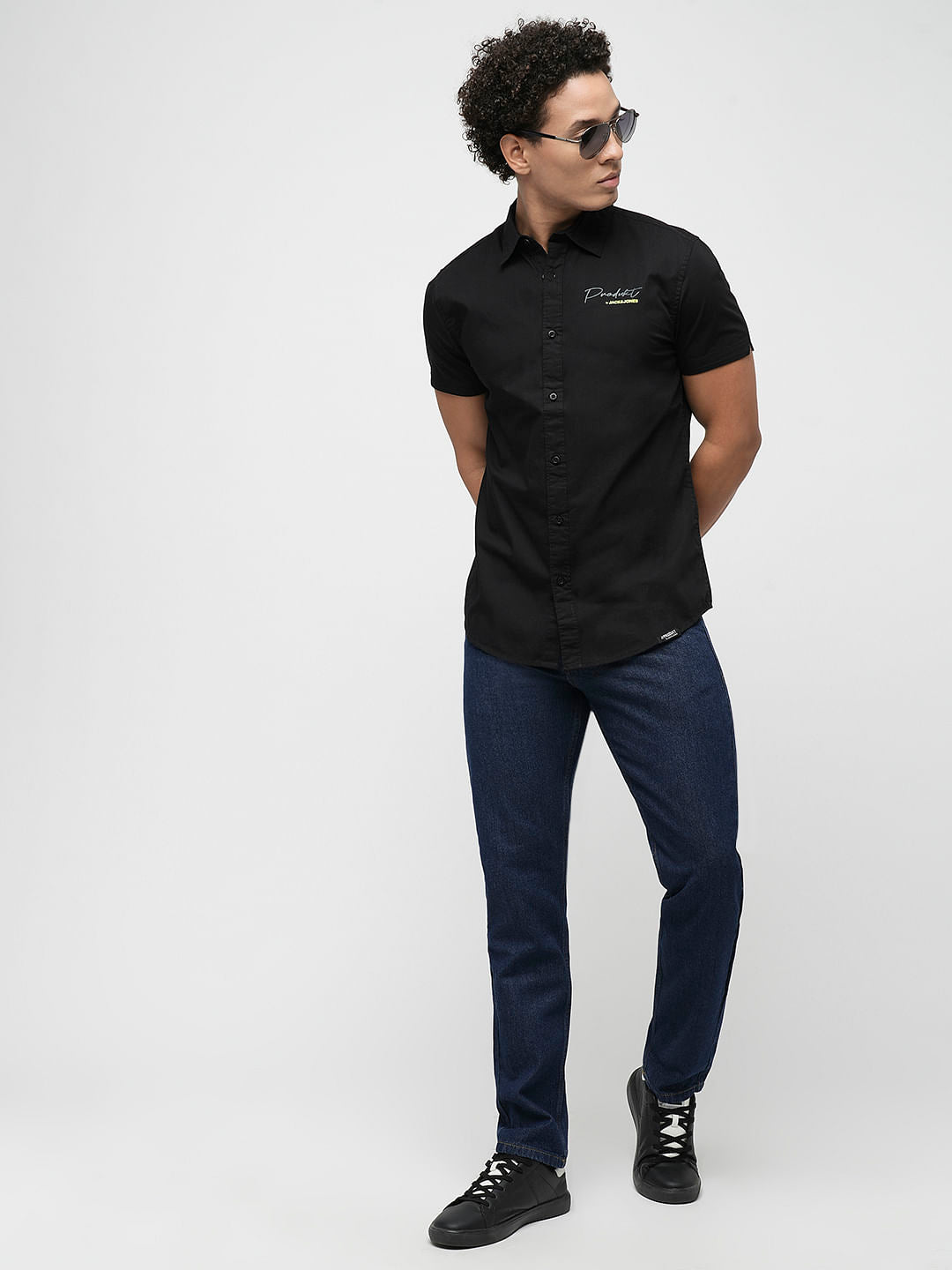 PRODUKT by JACK&JONES Black Printed Short Sleeves Shirt