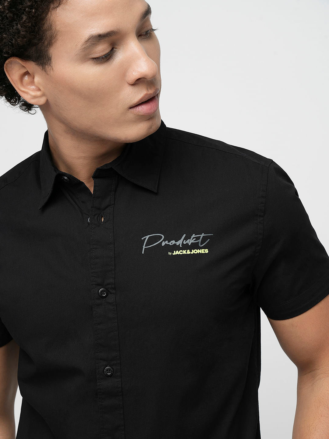 PRODUKT by JACK&JONES Black Printed Short Sleeves Shirt