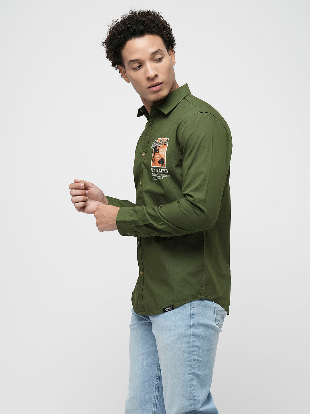 PRODUKT by JACK&JONES Green Printed Full Sleeves Shirt