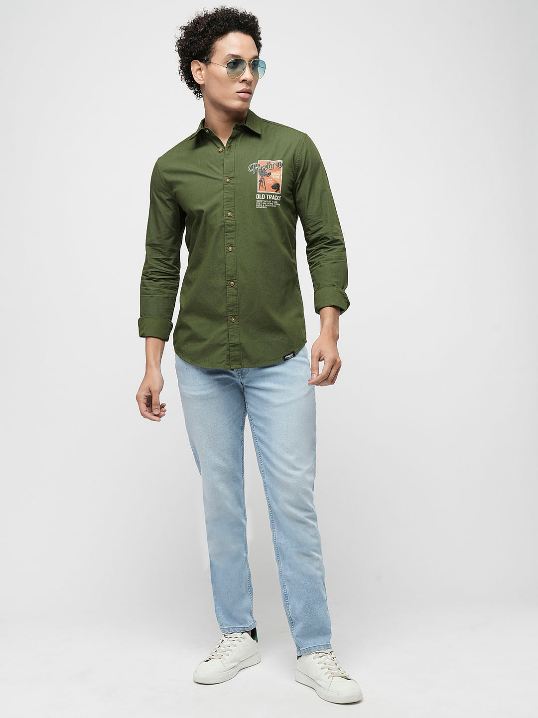 PRODUKT by JACK&JONES Green Printed Full Sleeves Shirt