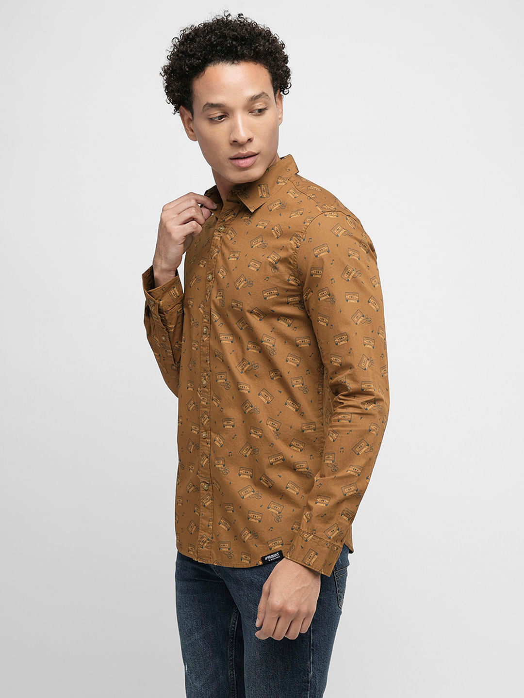 PRODUKT by JACK&JONES Brown Printed Full Sleeves Shirt