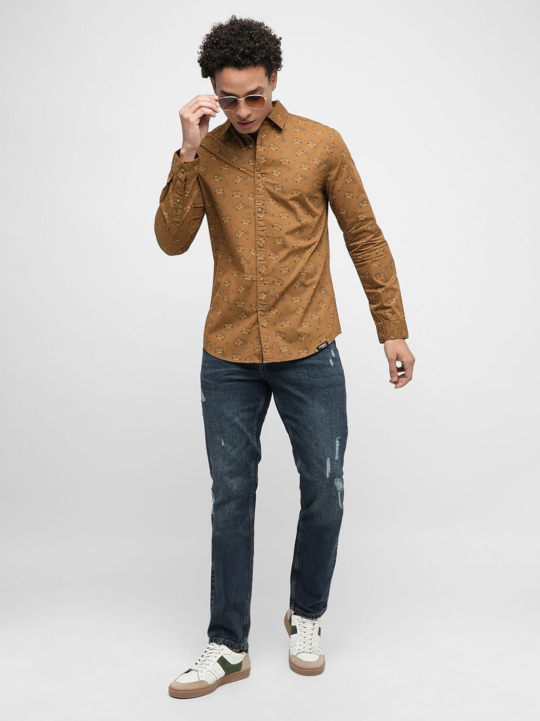 PRODUKT by JACK&JONES Brown Printed Full Sleeves Shirt
