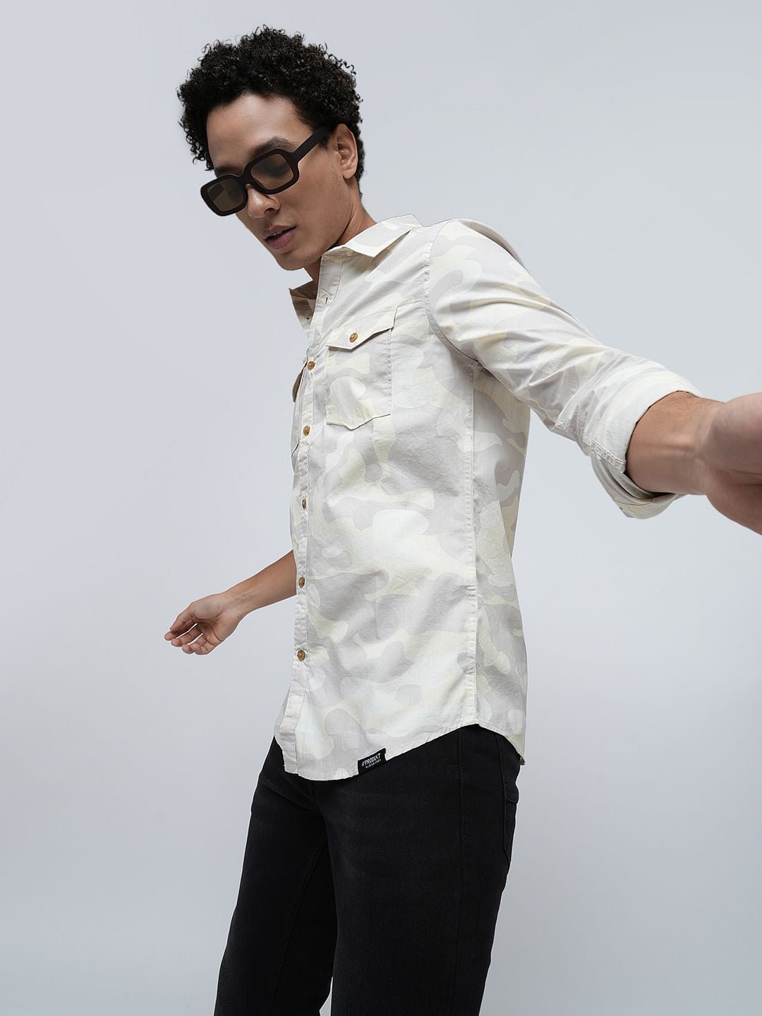 PRODUKT by JACK&JONES Beige Camo Print Cotton Shirt