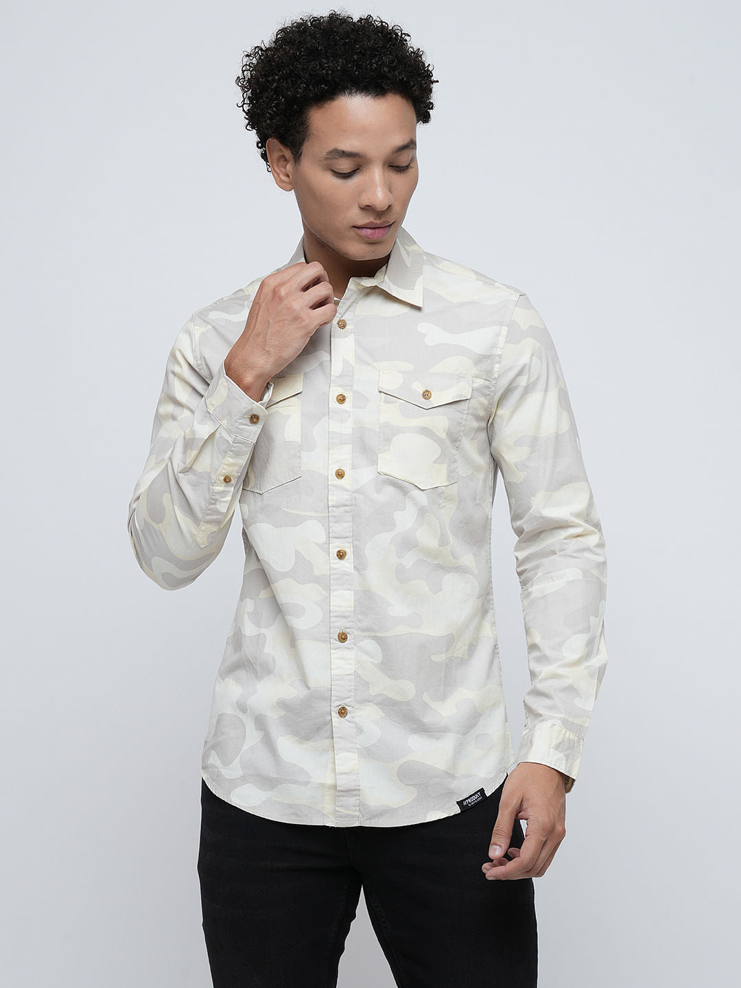 PRODUKT by JACK&JONES Beige Camo Print Cotton Shirt