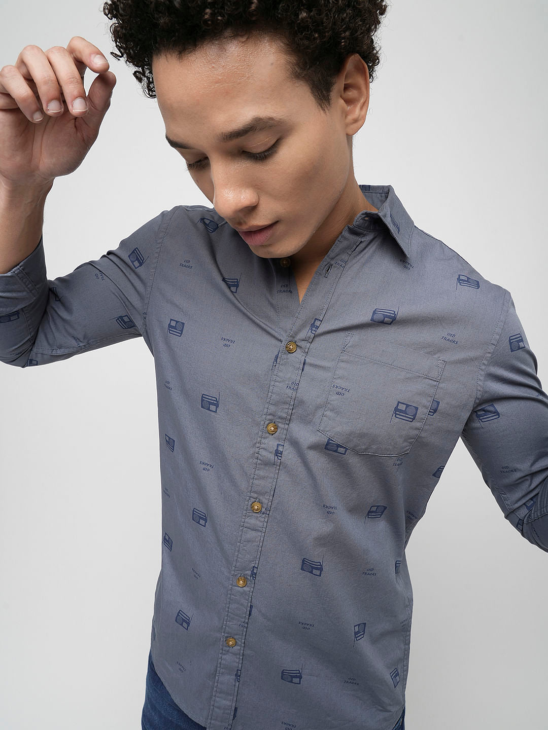 PRODUKT by JACK&JONES Blue Printed Full Sleeves Shirt - XXL