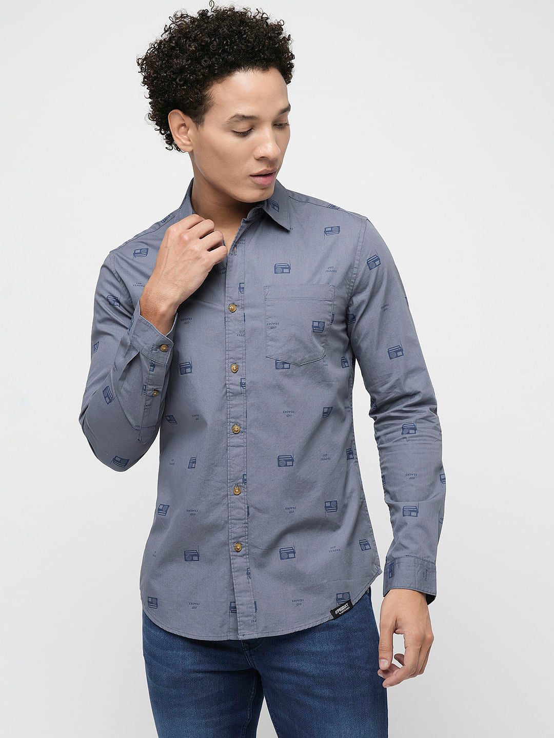 PRODUKT by JACK&JONES Blue Printed Full Sleeves Shirt