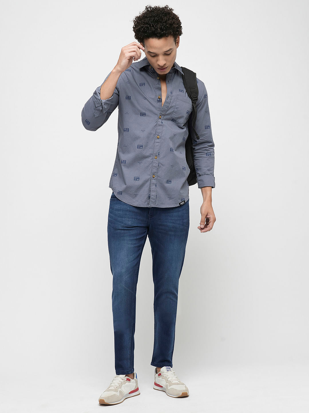 PRODUKT by JACK&JONES Blue Printed Full Sleeves Shirt