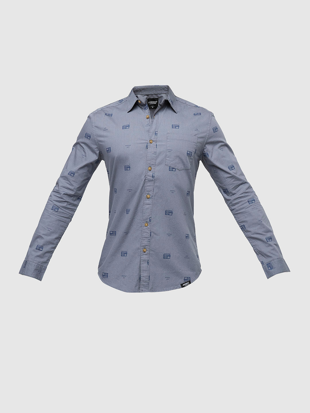PRODUKT by JACK&JONES Blue Printed Full Sleeves Shirt