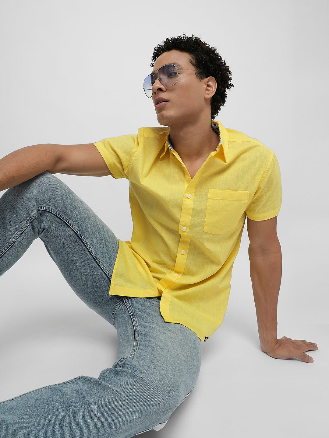 PRODUKT by JACK&JONES Yellow Cotton Short Sleeves Shirt - S
