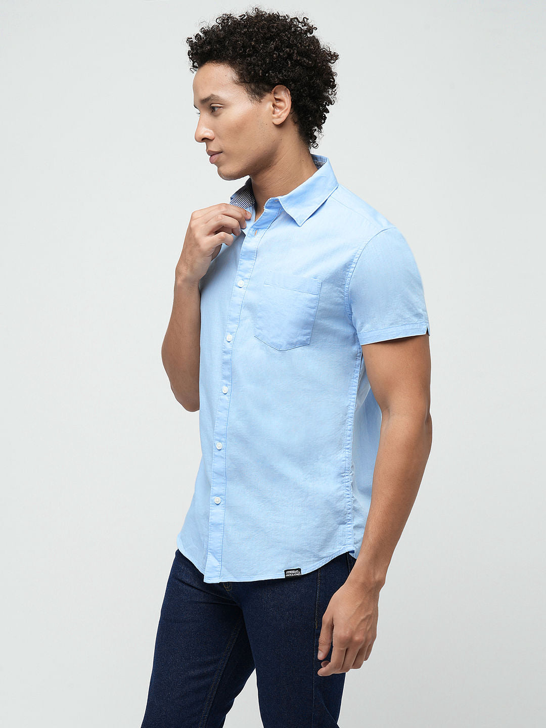 PRODUKT by JACK&JONES Light Blue Cotton Short Sleeves Shirt