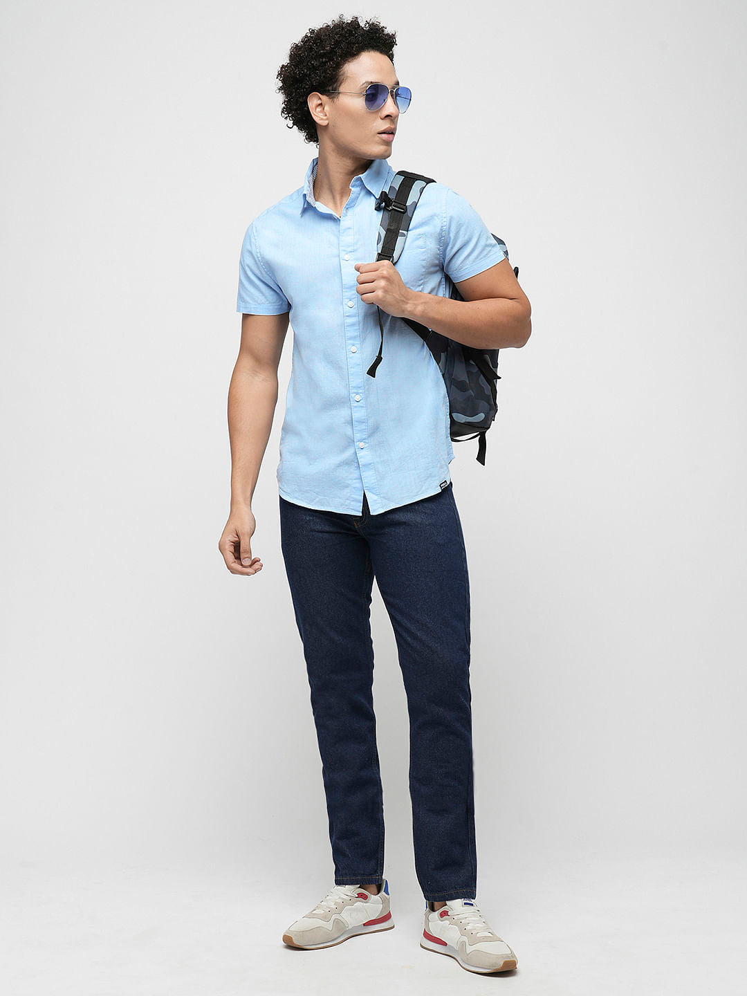PRODUKT by JACK&JONES Light Blue Cotton Short Sleeves Shirt