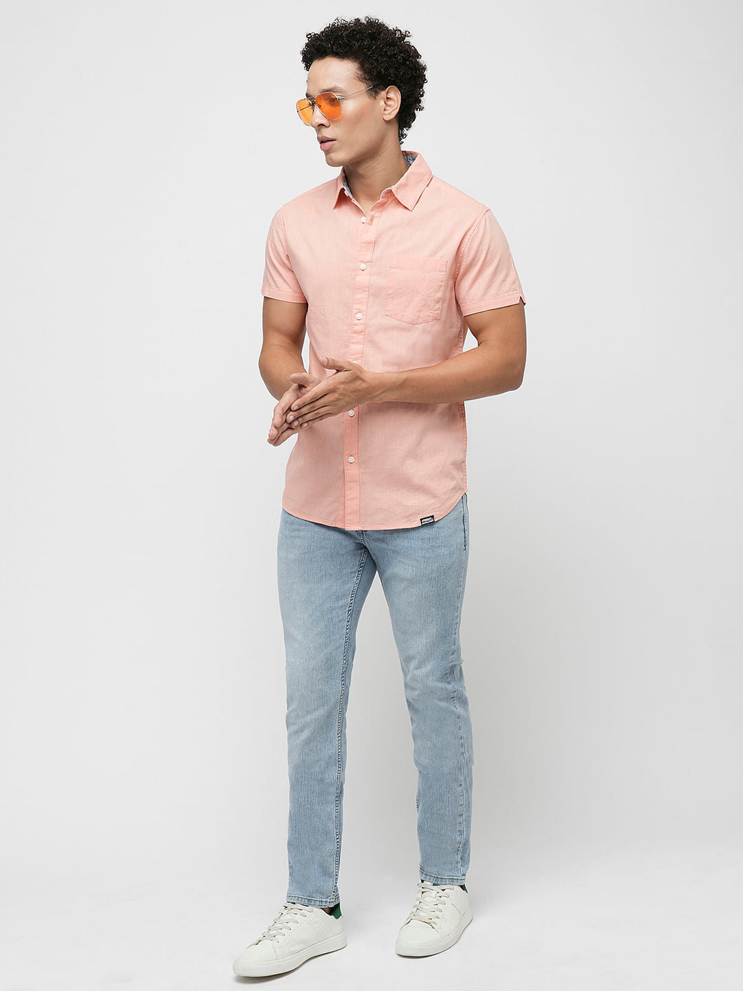 PRODUKT by JACK&JONES Peach Cotton Short Sleeves Shirt