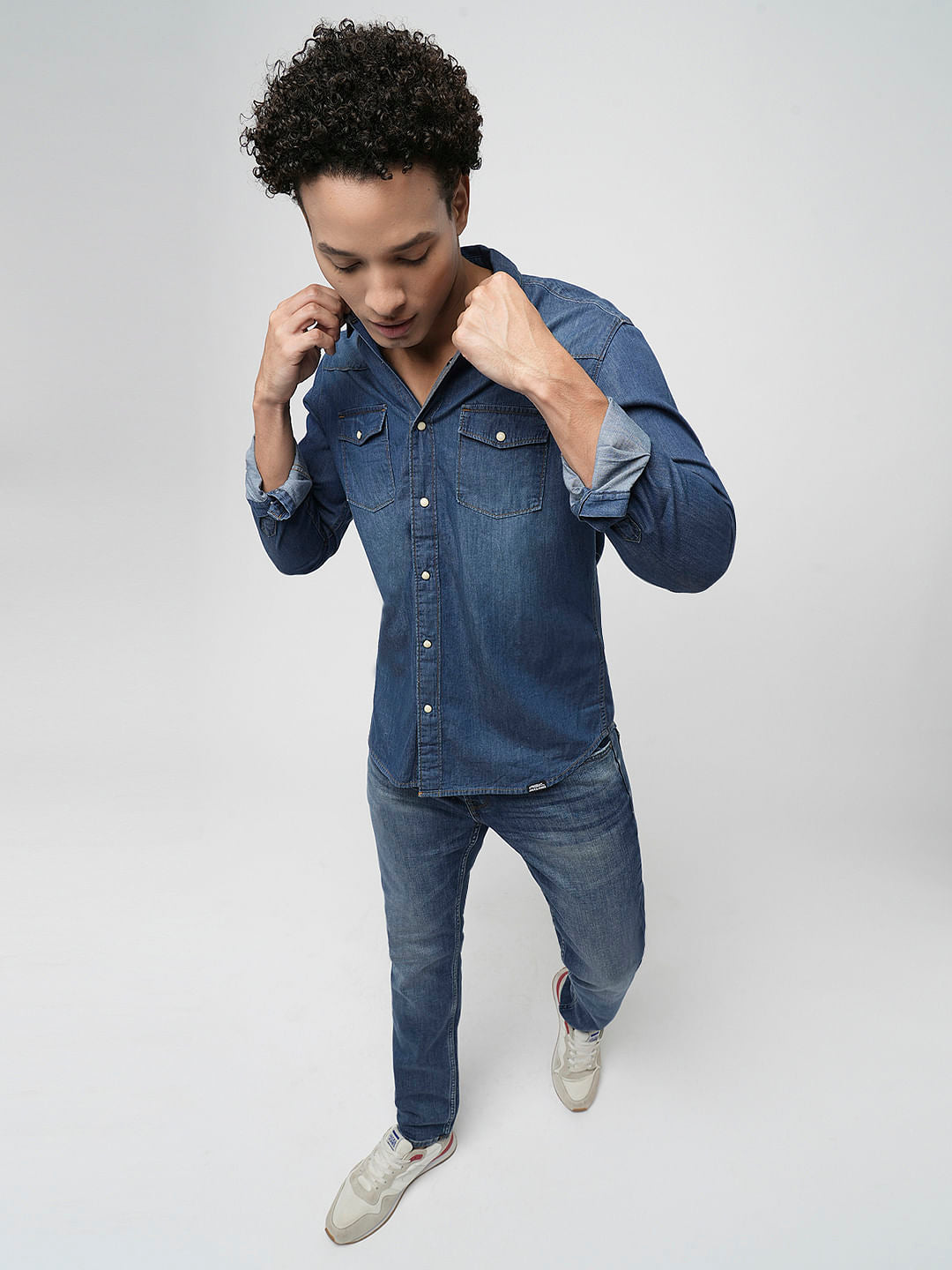 PRODUKT by JACK&JONES Dark Blue Full Sleeves Denim Shirt - S