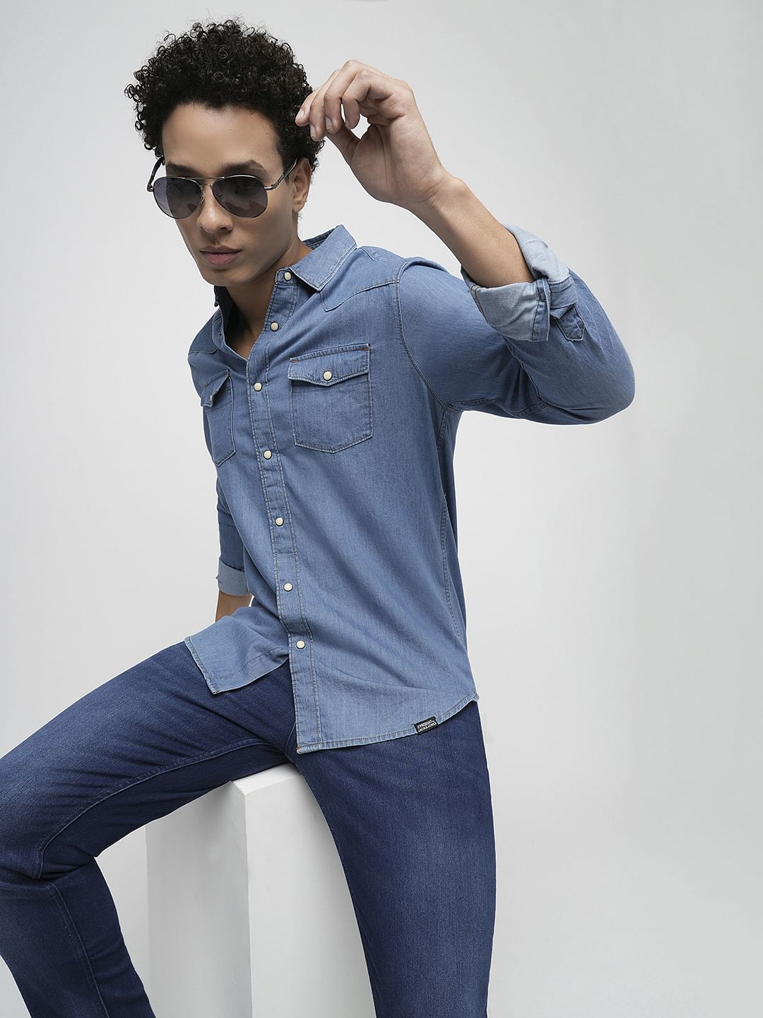 PRODUKT by JACK&JONES Light Blue Full Sleeves Denim Shirt - S
