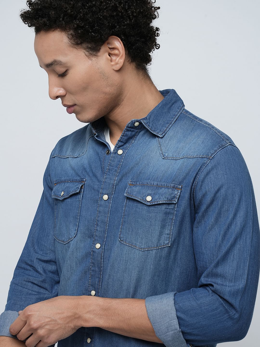PRODUKT by JACK&JONES Blue Denim Full Sleeves Shirt