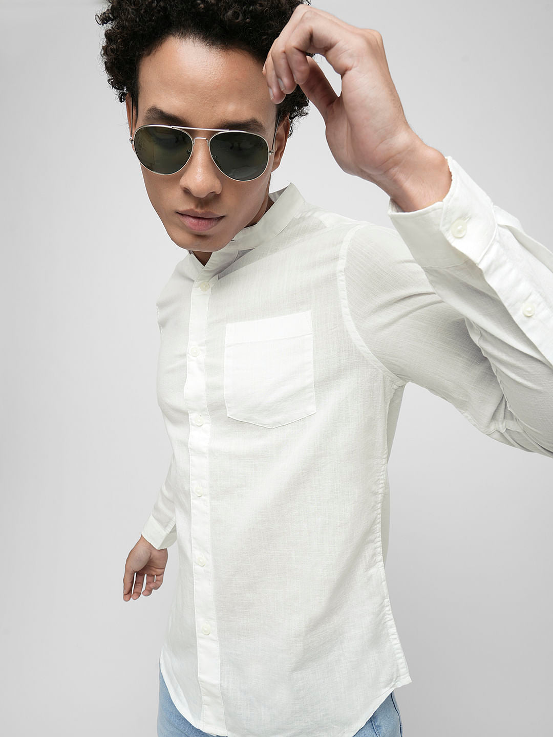 PRODUKT by JACK&JONES White Cotton Full Sleeves Shirt - S