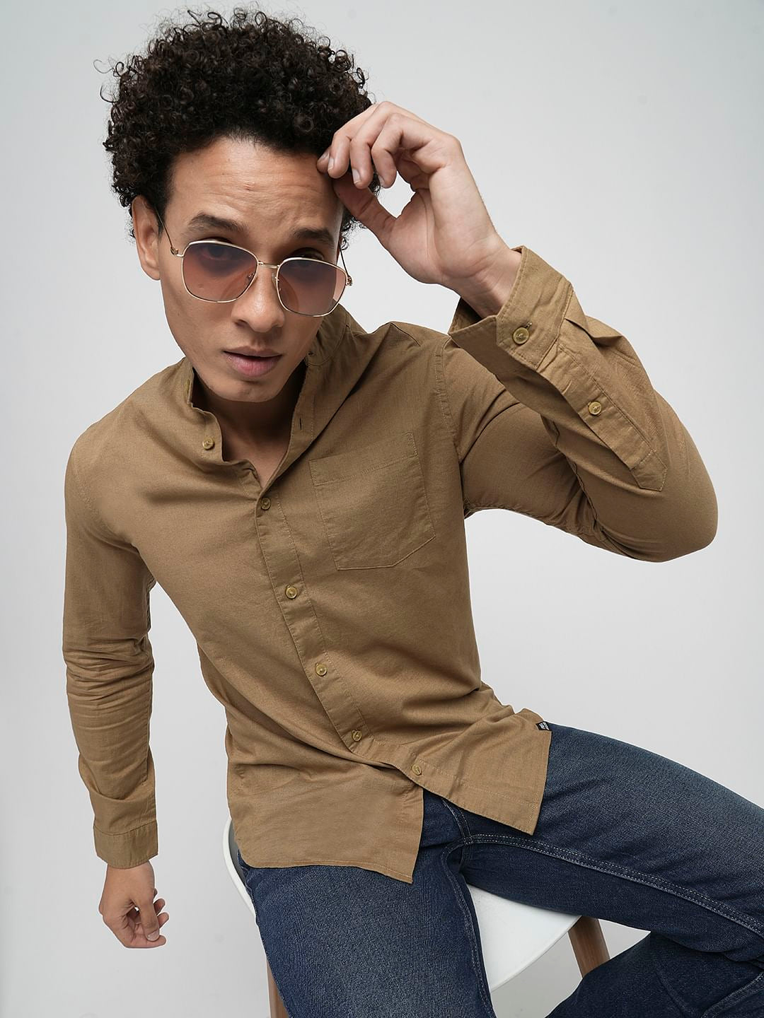 PRODUKT by JACK&JONES Brown Cotton Full Sleeves Shirt - S