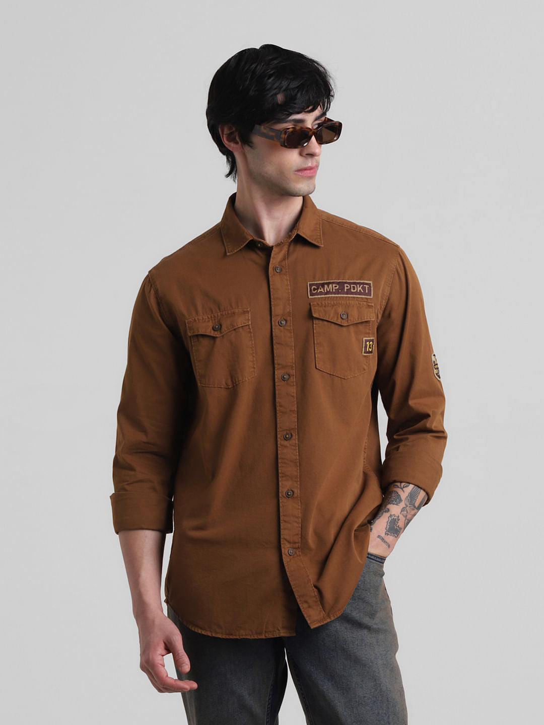 PRODUKT by JACK&JONES Dark Brown Full Sleeves Shirt - S