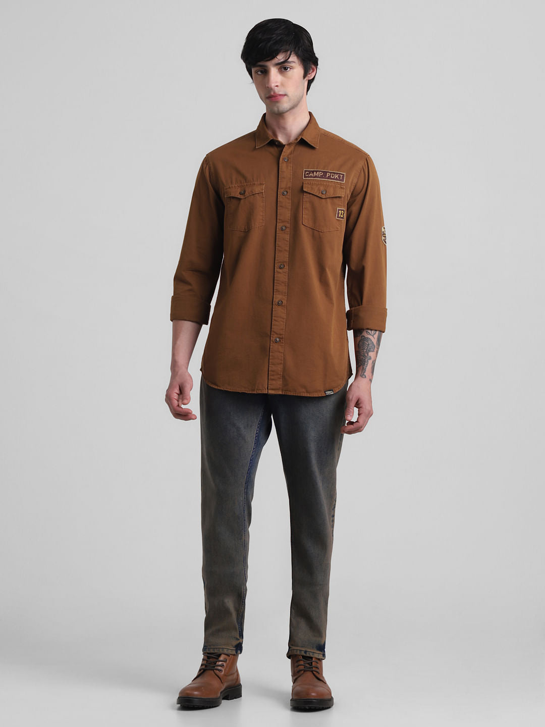 PRODUKT by JACK&JONES Dark Brown Full Sleeves Shirt
