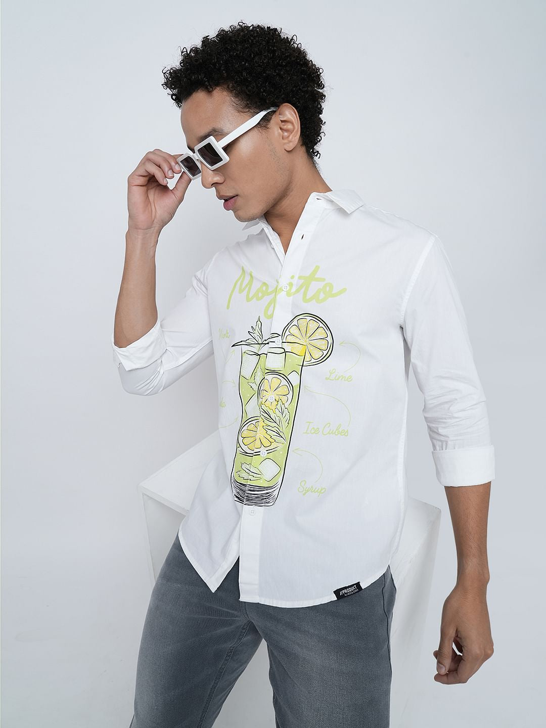 PRODUKT by JACK&JONES White Printed Full Sleeves Shirt - S