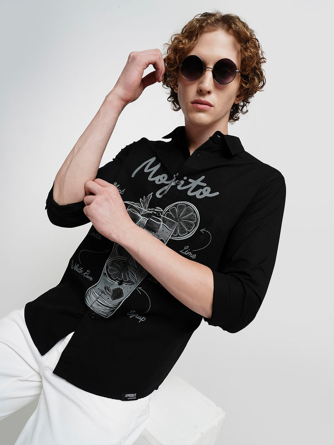 PRODUKT by JACK&JONES Black Printed Full Sleeves Shirt - S