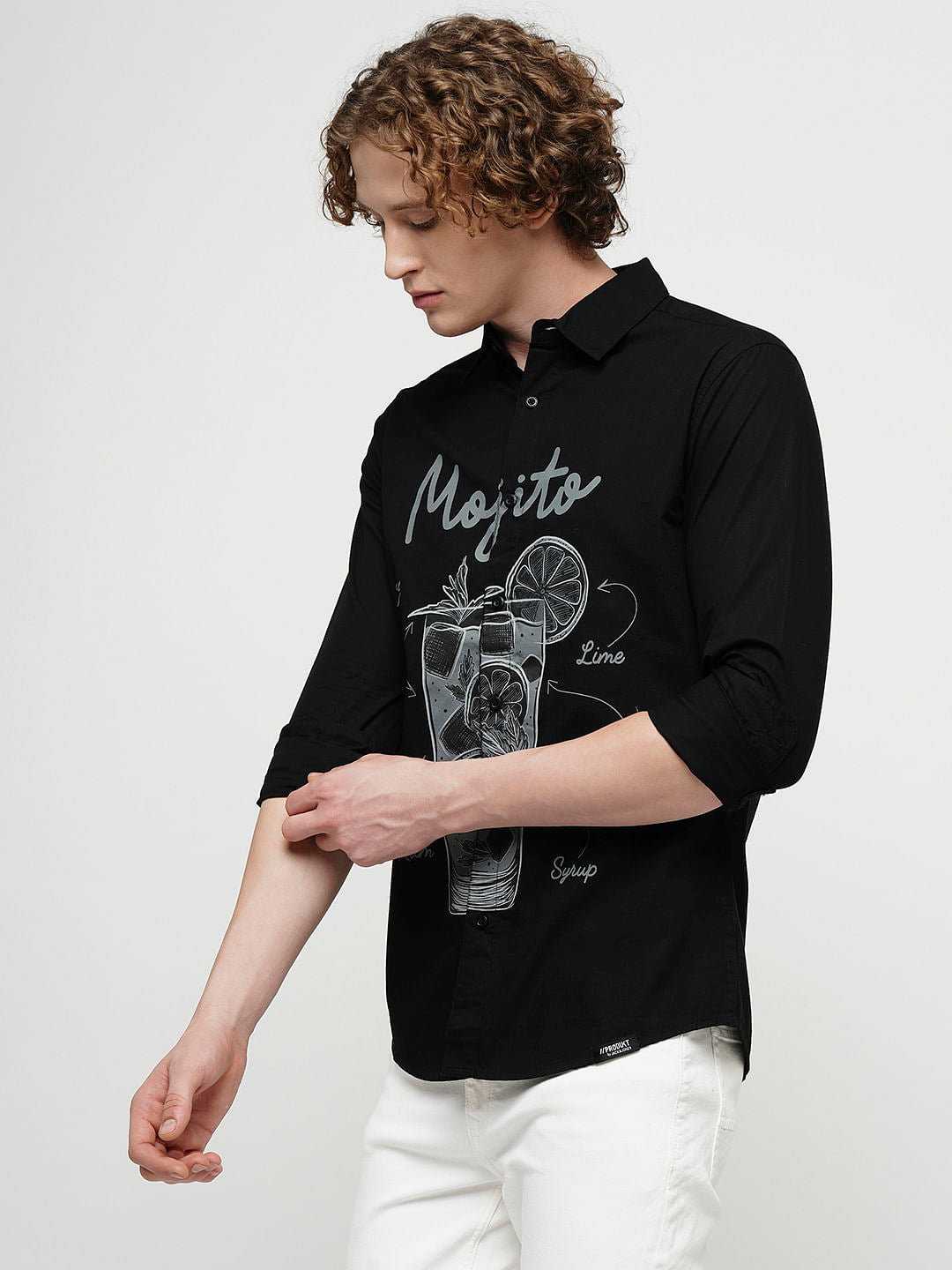 PRODUKT by JACK&JONES Black Printed Full Sleeves Shirt