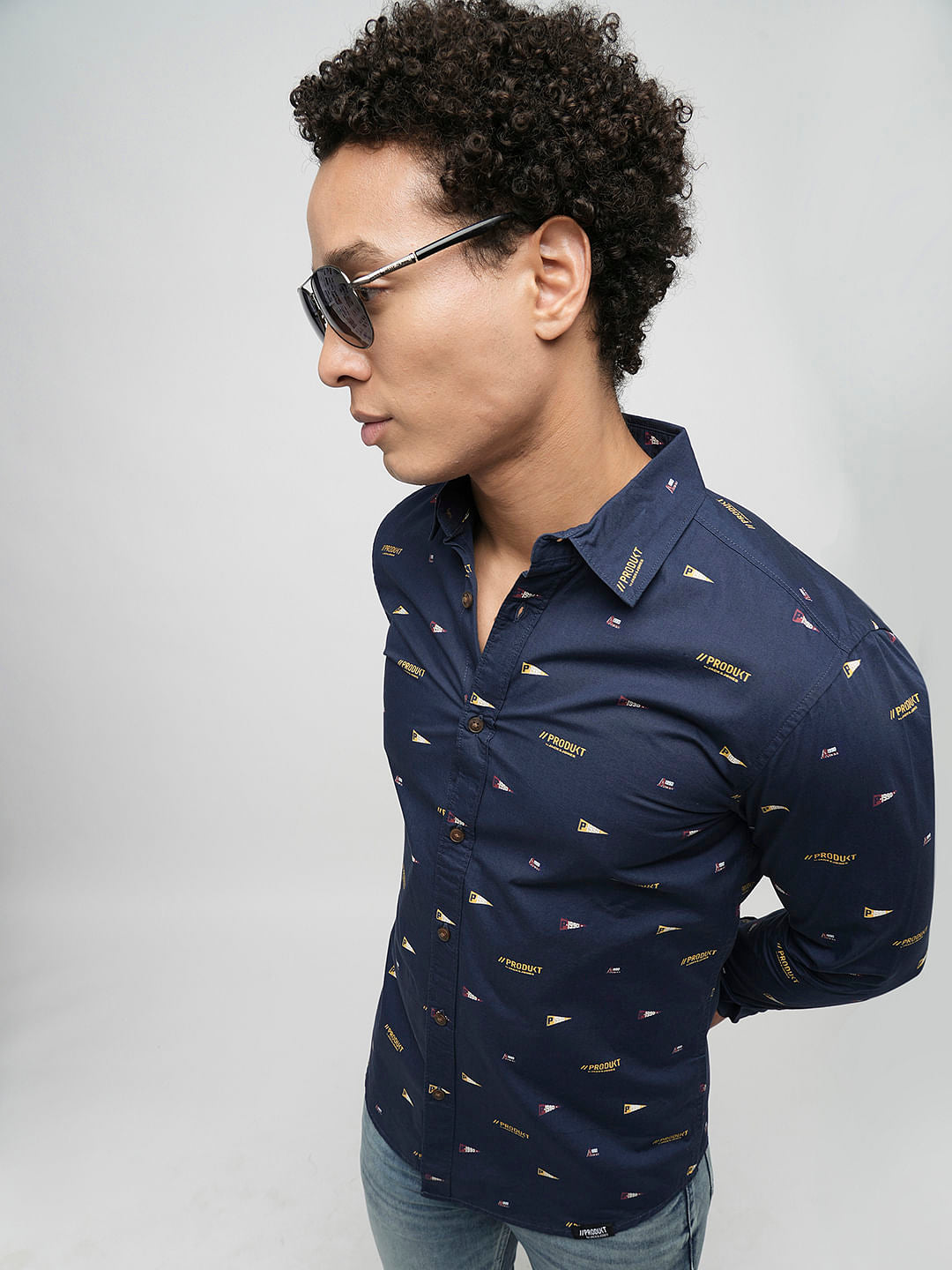 PRODUKT by JACK&JONES Blue Printed Full Sleeves Shirt