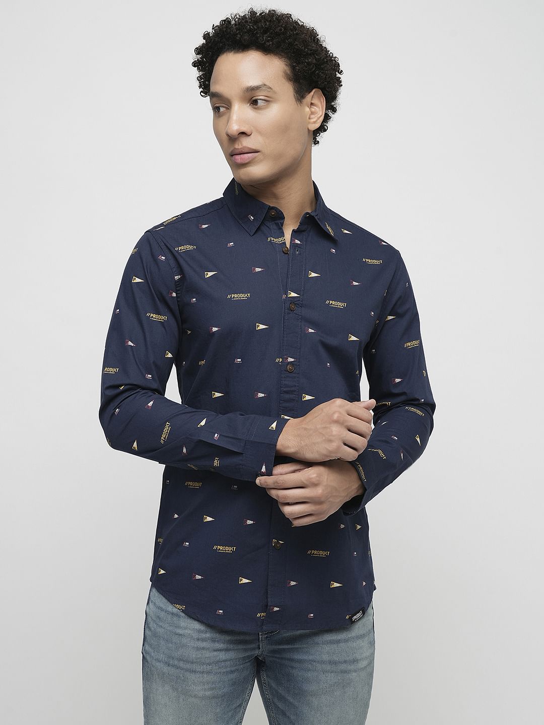 PRODUKT by JACK&JONES Blue Printed Full Sleeves Shirt