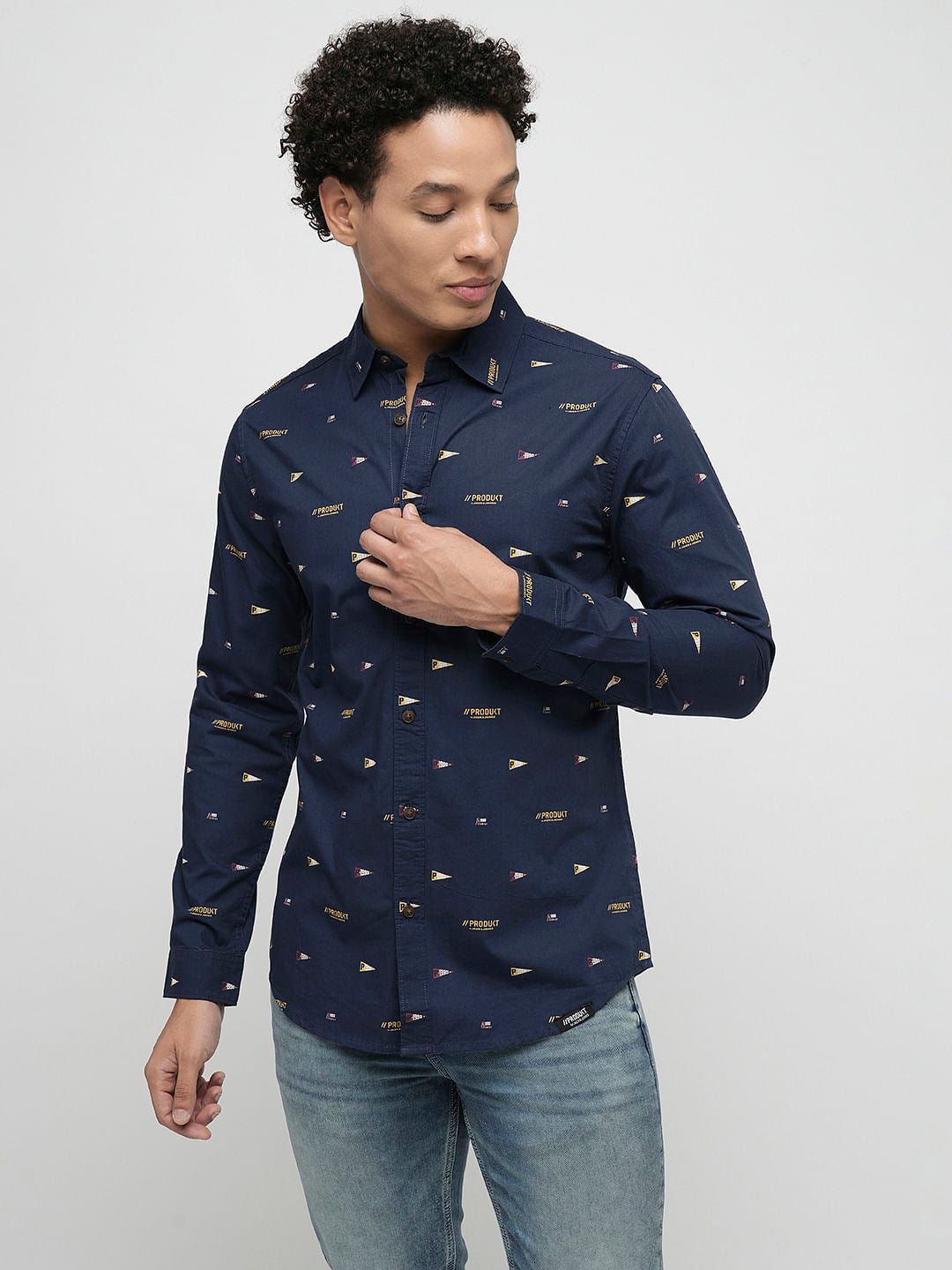 PRODUKT by JACK&JONES Blue Printed Full Sleeves Shirt