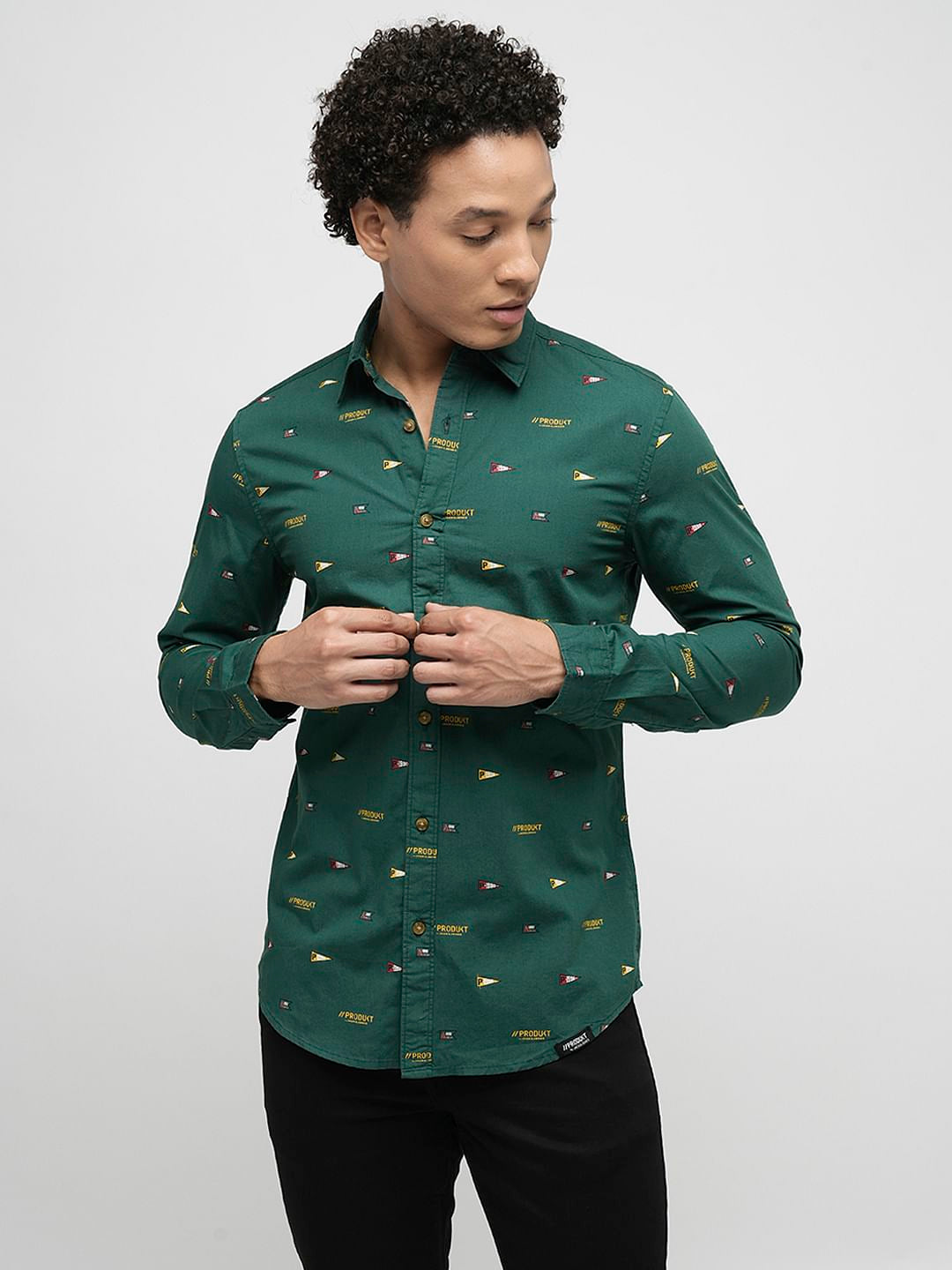PRODUKT by JACK&JONES Dark Green Printed Full Sleeves Shirt