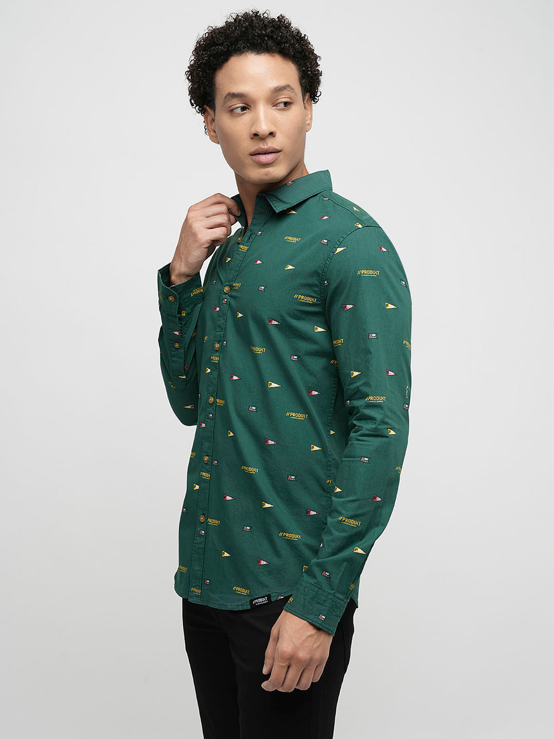 PRODUKT by JACK&JONES Dark Green Printed Full Sleeves Shirt