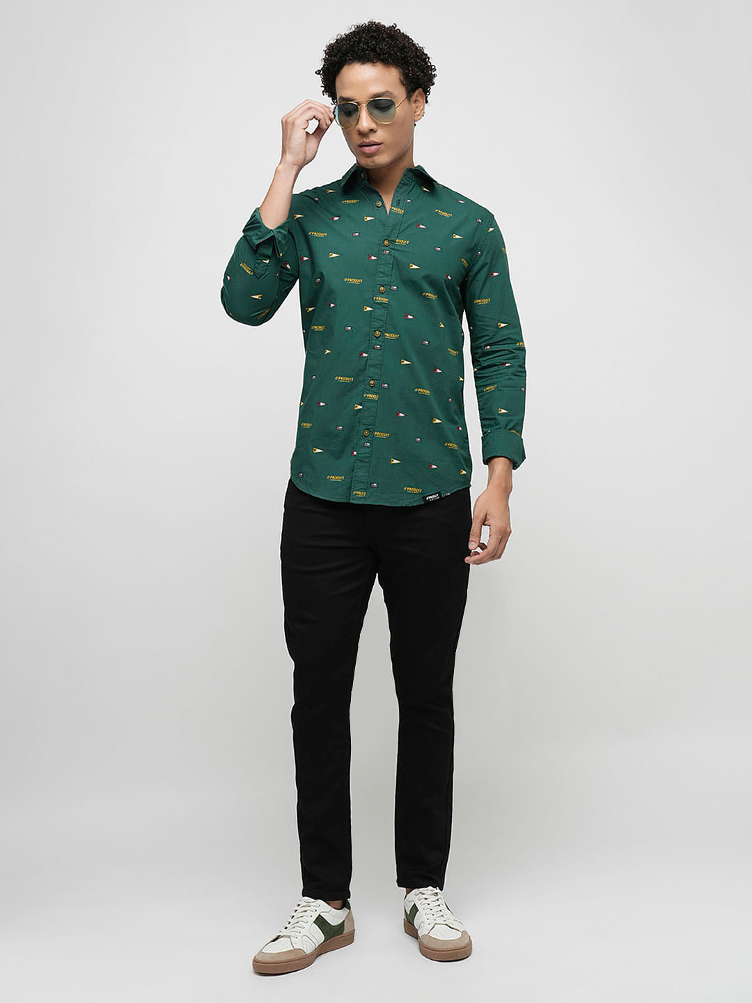PRODUKT by JACK&JONES Dark Green Printed Full Sleeves Shirt