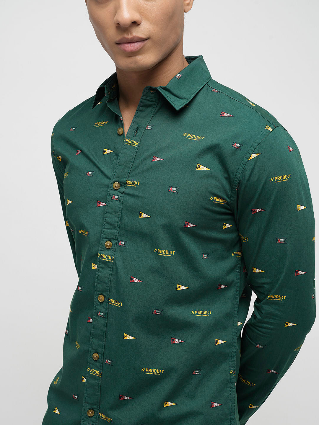 PRODUKT by JACK&JONES Dark Green Printed Full Sleeves Shirt