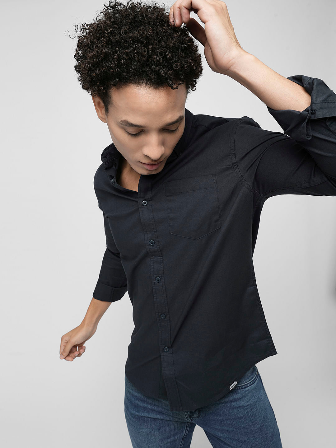 PRODUKT by JACK&JONES Navy Blue Full Sleeves Shirt - S