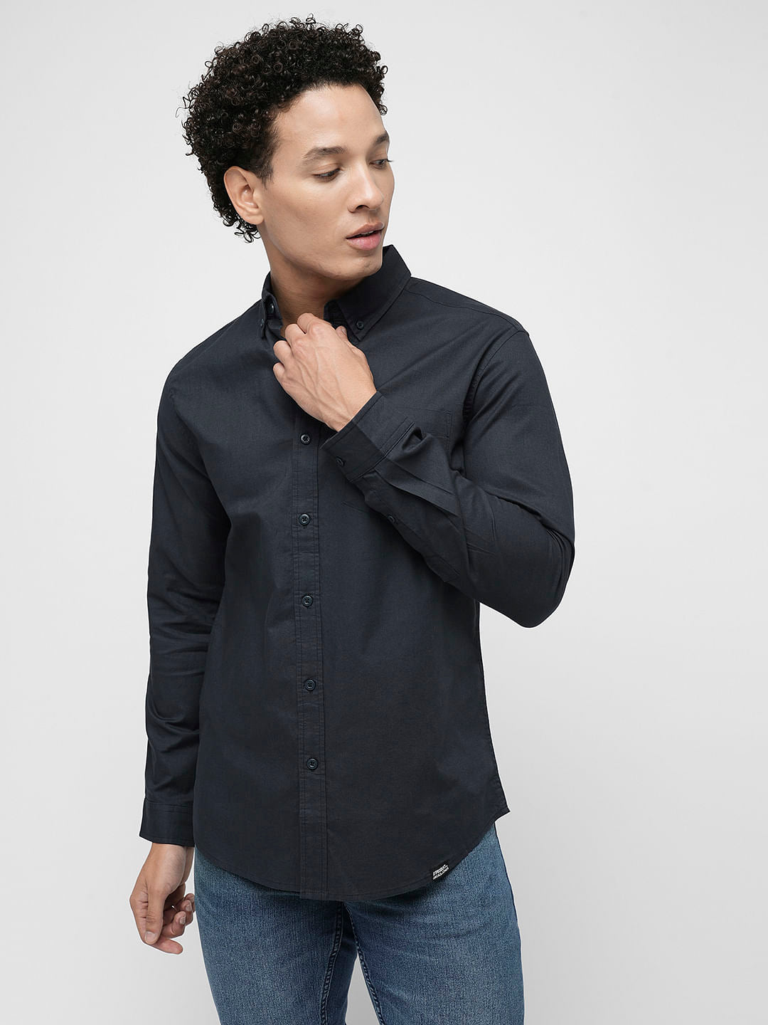 PRODUKT by JACK&JONES Navy Blue Full Sleeves Shirt