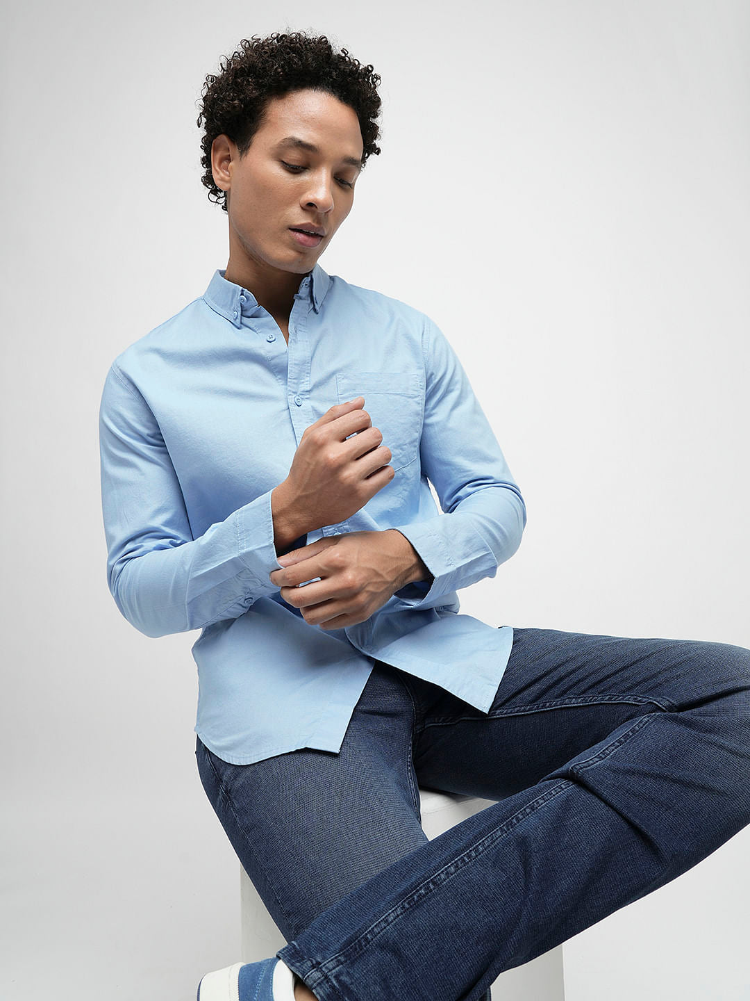 PRODUKT by JACK&JONES Sky Blue Cotton Full Sleeves Shirt - S